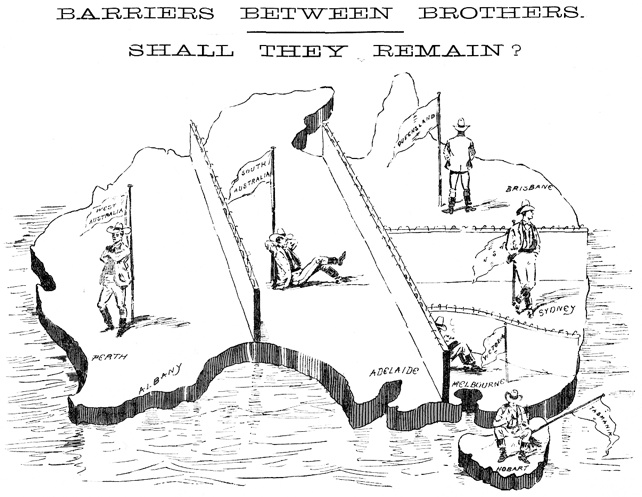 'Barriers between brothers' cartoon from The Argus, 1 June 1898