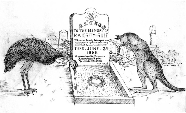 Cartoon 'To the memory of majority rule'