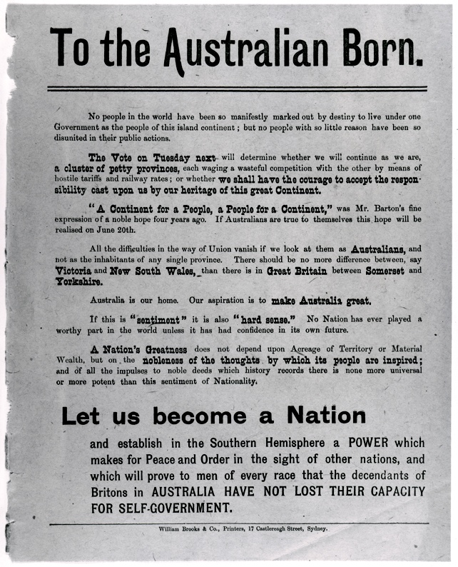 A Federation referendum leaflet from 1899