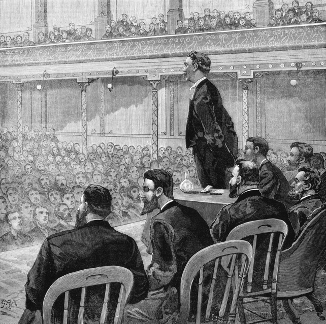 Sketch of an Australian Natives Association meeting in the Melbourne Town Hall, October 1883