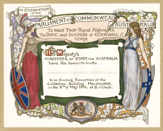An image of an invitation to the opening of the First Commonwealth Parliament in Melbourne on 9 May 1901