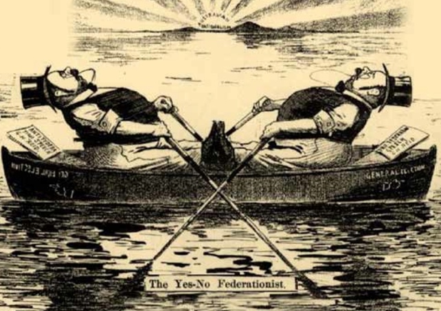 A cartoon from The Bulletin titled 'The yes-no Federationist'